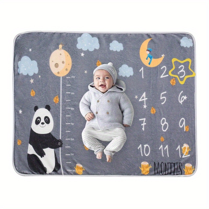 dinosaur panda print throw blanket infant multifunctional blanket baby photo milestone blanket newborn growth commemorative photography background blanket photography props double sided flannel wrap shawl details 2