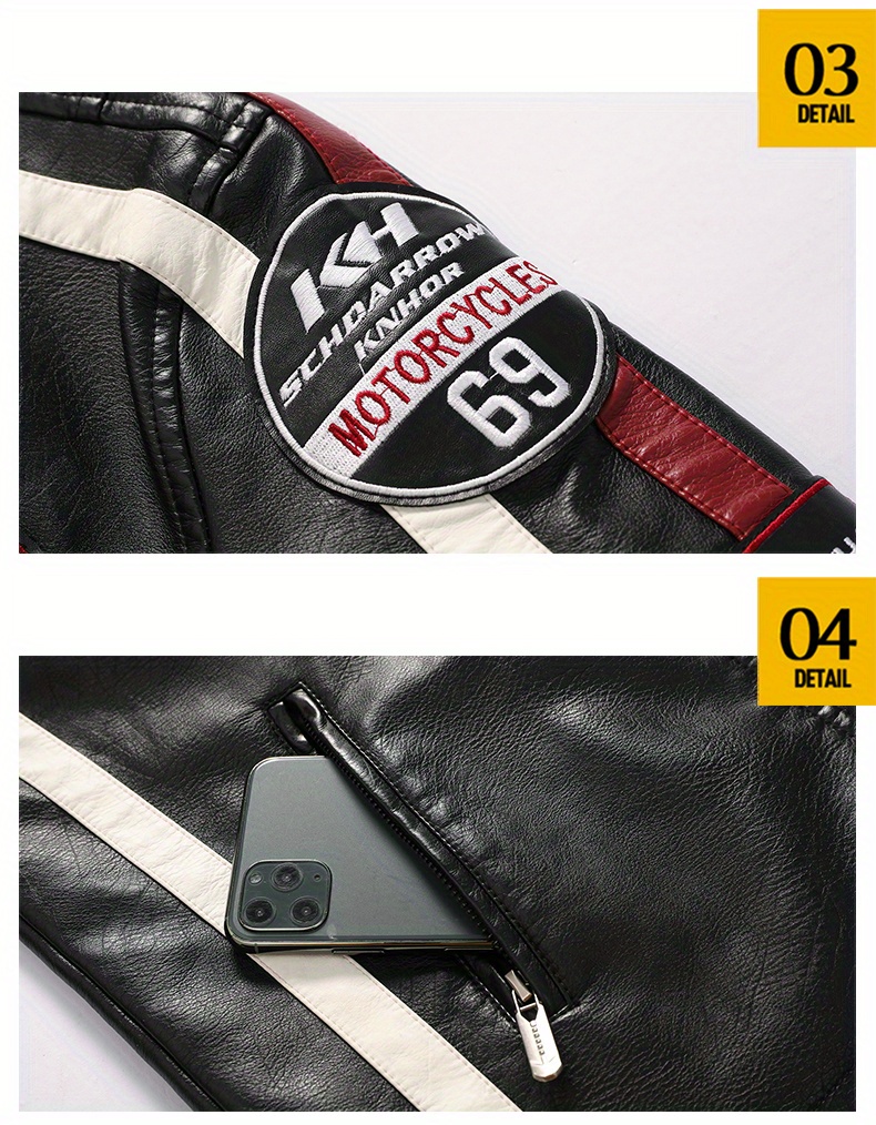 Men's Jacket PU Leather Slim Fit Bomber Zip-Up Long Sleeve Casual Motorcycle