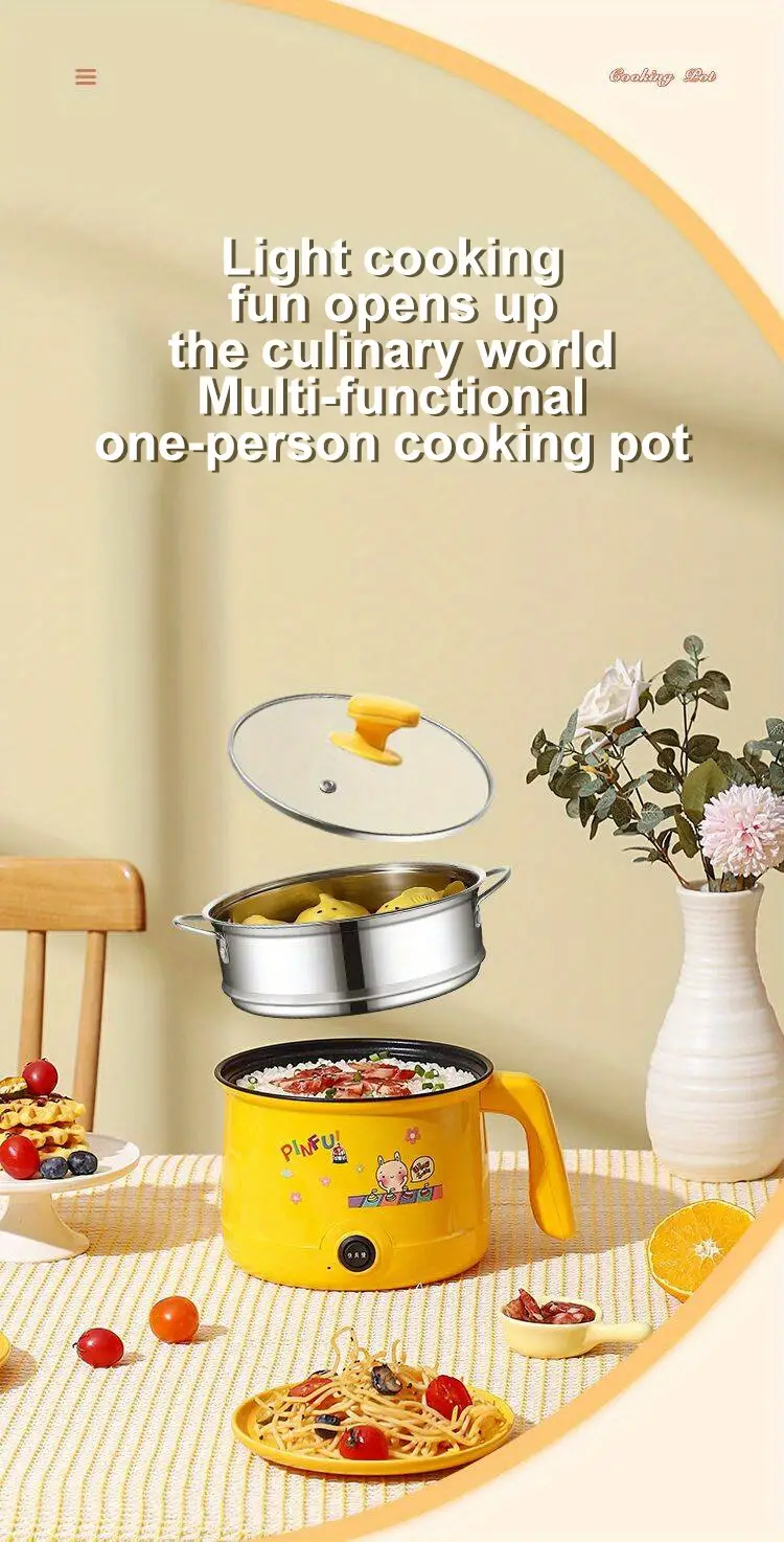 us plug 6 9inch electric cooking pot multi functional cooking pot shabu cook stir fry braised steam non stick electric cooking pot a pot can double fire on the steam down the boil to enjoy a double delicious can do hot pot can stir fry 1 8l details 0