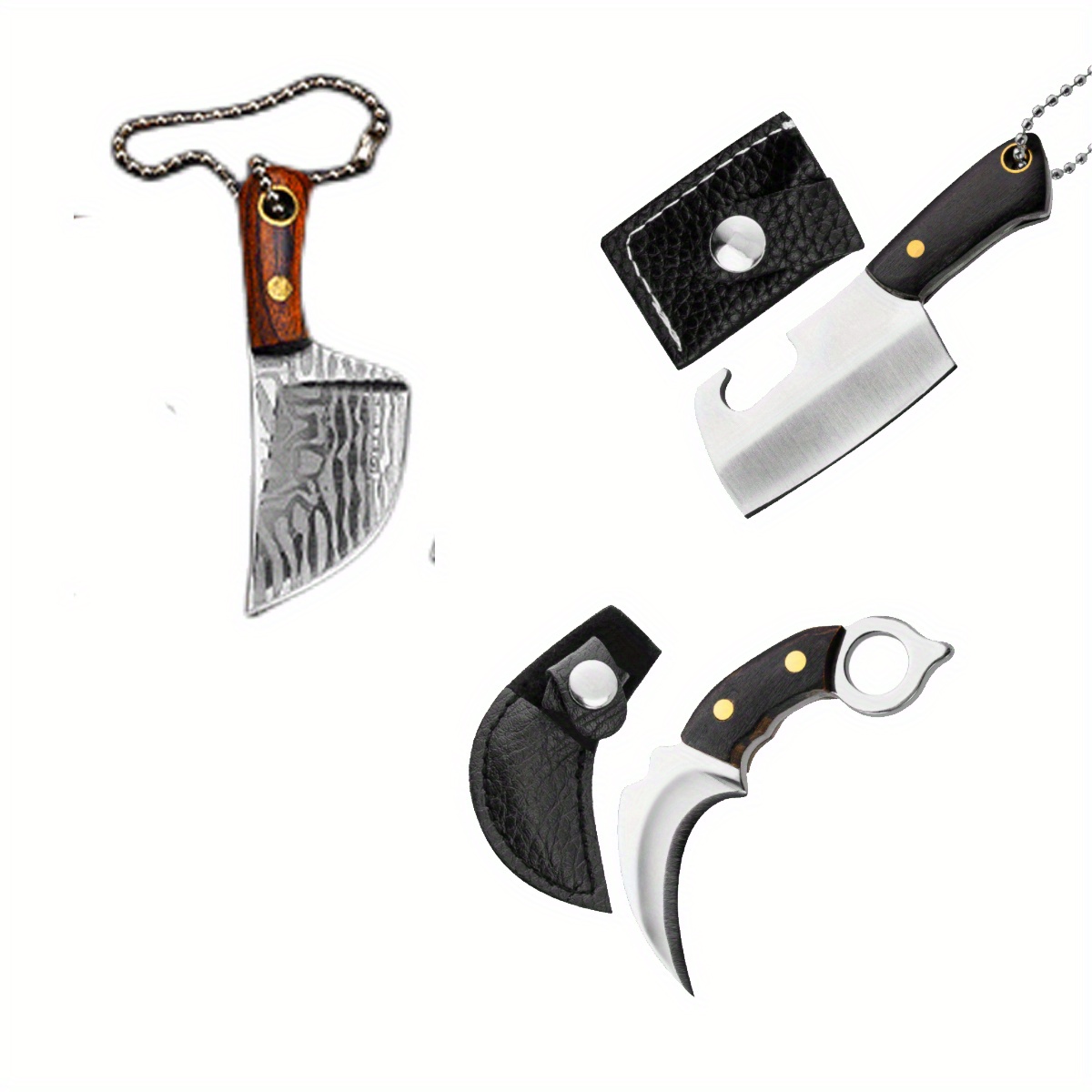 4PCS/Set Damascus Pattern Pocket Knife Set: Mini Axe Shape Tiny