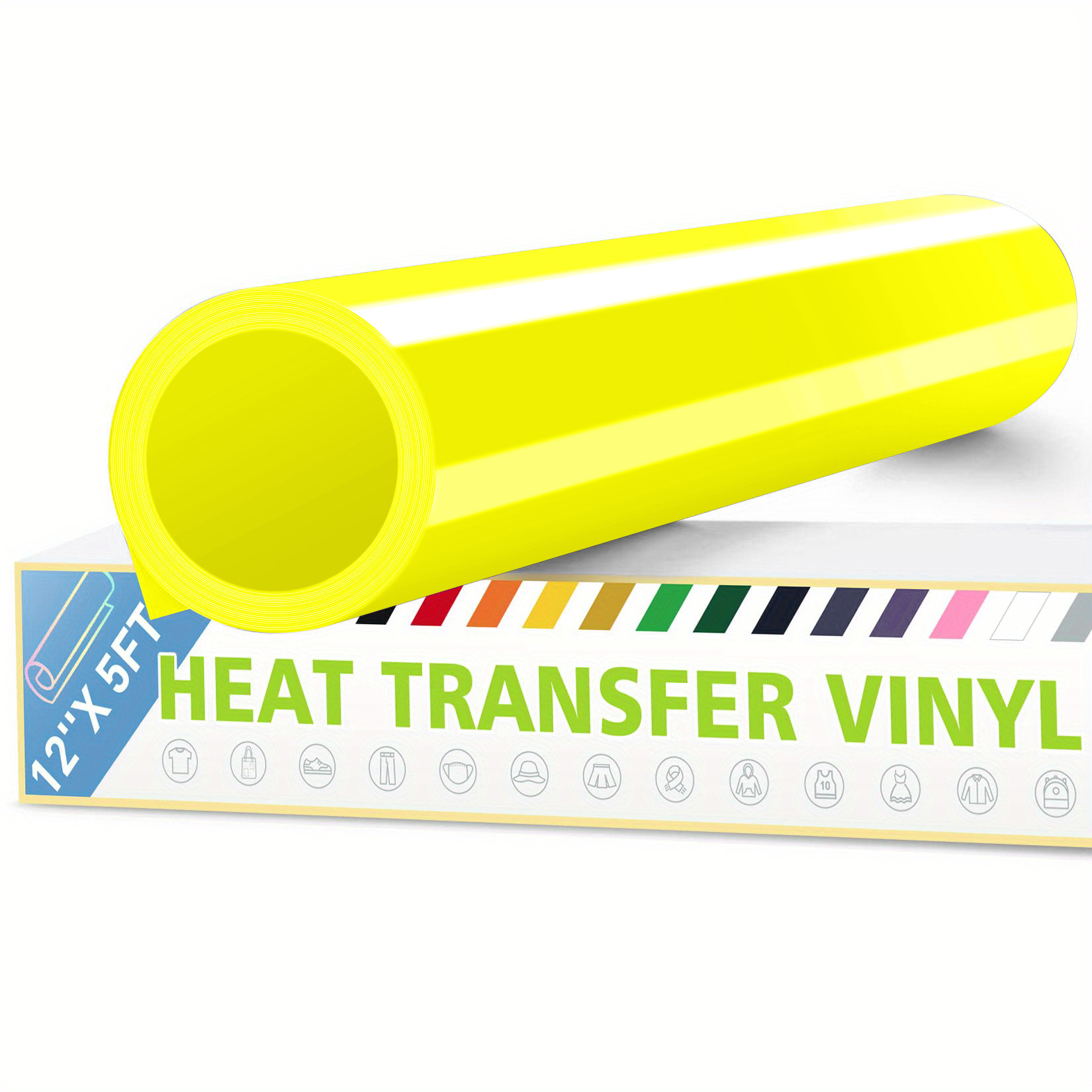 Yellow HTV Heat Transfer Vinyl 12 x 5FT Iron on Heat Press Yellow Vinyl  Roll for Cricut & Heat Press Machine,Perfect for T Shirts & Other Fabric  DIY(Yellow) 