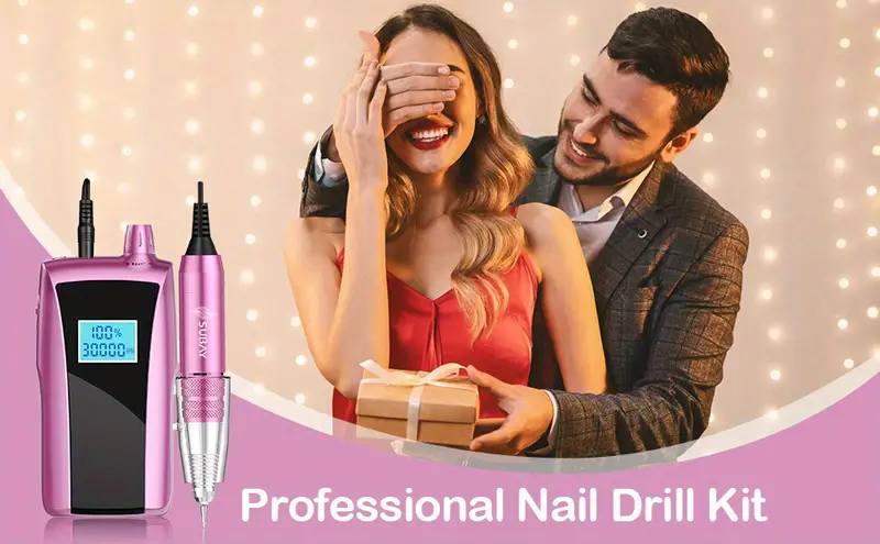 rechargeable nail drill 30000rpm portable electric e file malory acrylic nail gel polish remover machine with drill bits set manicure nail tech art salon home diy pink gift set details 1