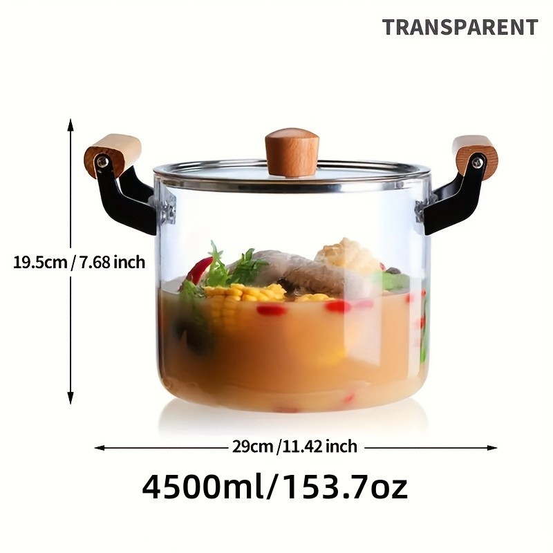 Glass Cooking Pot Transparent Glass Saucepan Heat Resistant Stockpot with  Lid for Home 