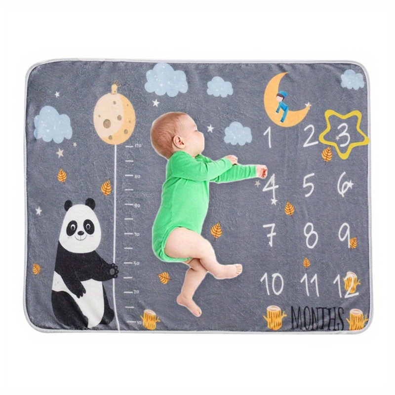 dinosaur panda print throw blanket infant multifunctional blanket baby photo milestone blanket newborn growth commemorative photography background blanket photography props double sided flannel wrap shawl details 3