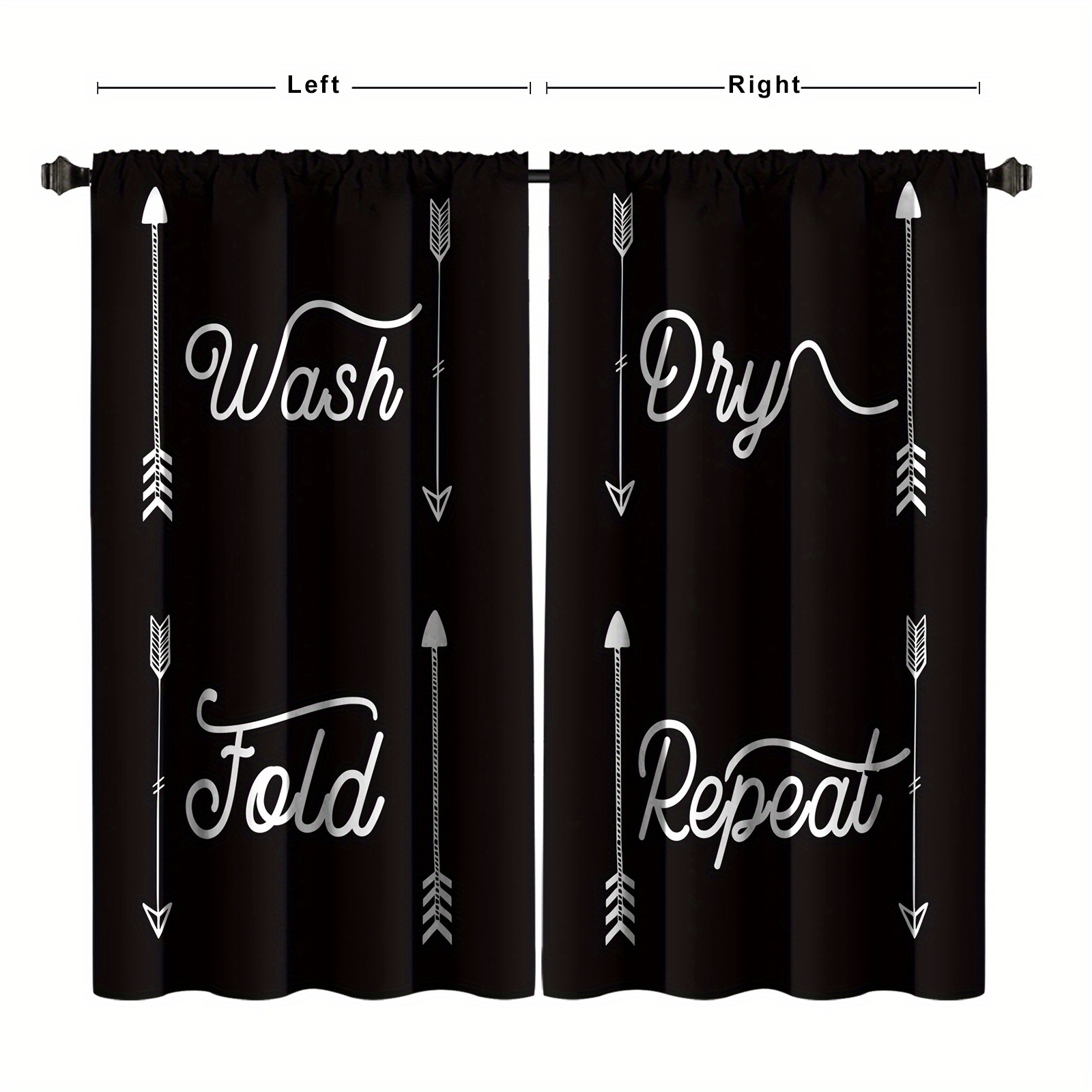 Rustic Black Laundry Curtains With Pocket Rod - Wash, Dry, And Fold Repeat  - Polyester Window Treatment For Bedroom, Office, Kitchen, Living Room, And  Study - Home Decor - - Temu