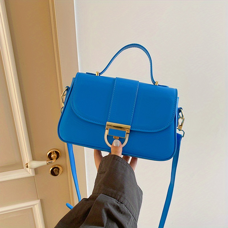 Solid Crossbody Bag Women's PU Leather Handbag Top Handle Flap Square