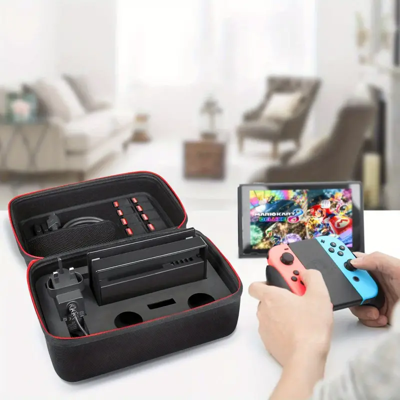 case for ns switch switch oled case luxury shipping hard case for switch console switch dock ac power adapter pro control and 10 gaming cartridges black green details 0