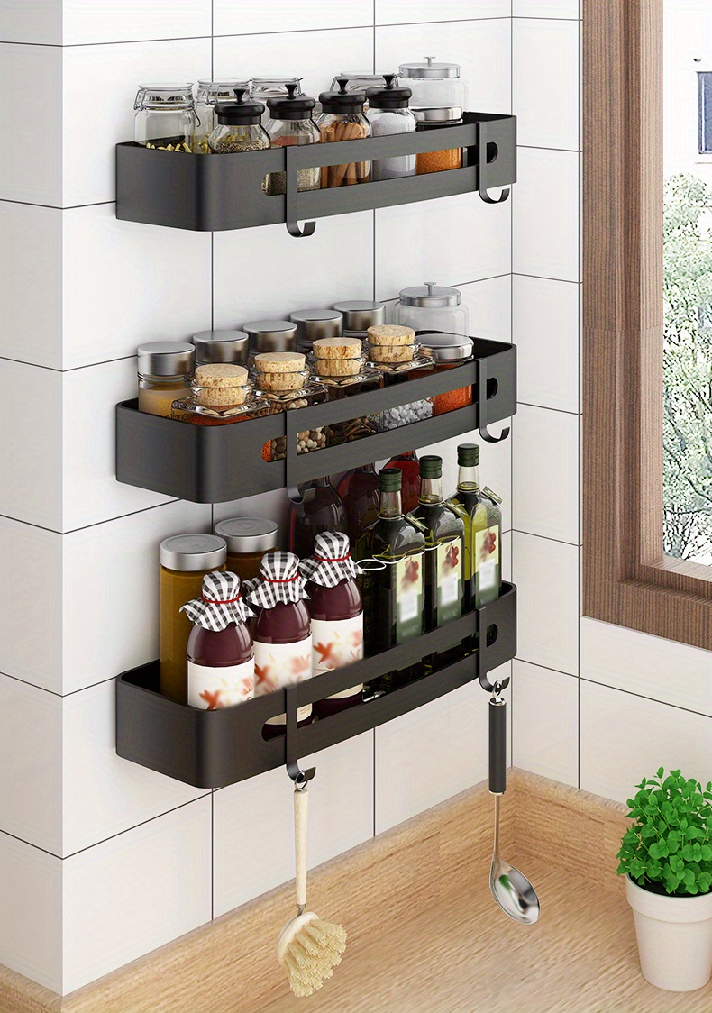 2-tier Spice Storage Rack, L-shaped Corner Caddy, Kitchen Organizer Caddy,  Free Punch, Black - Temu