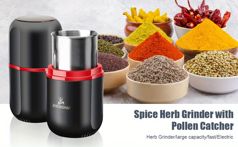ZHENGHAI Electric Herb Grinder 200w Spice Grinder Compact Size, Easy  On/Off, Fast Grinding for Flower Buds Dry Spices Herbs, with Pollen Catcher  and