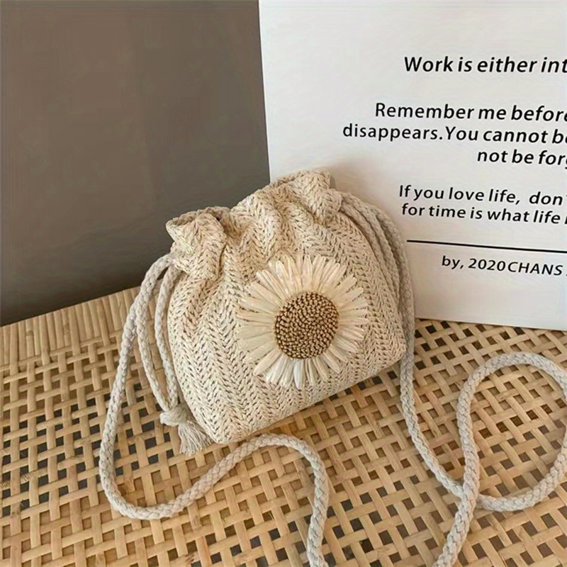Cute Chrysanthemum Pattern Crossbody Bag, Bohemian Style Small Messenger Bag,  Women's New Versatile Bag For Beach Vacation Holiday Travel, Straw Woven  Bucket Bag, Braided Bag - Temu