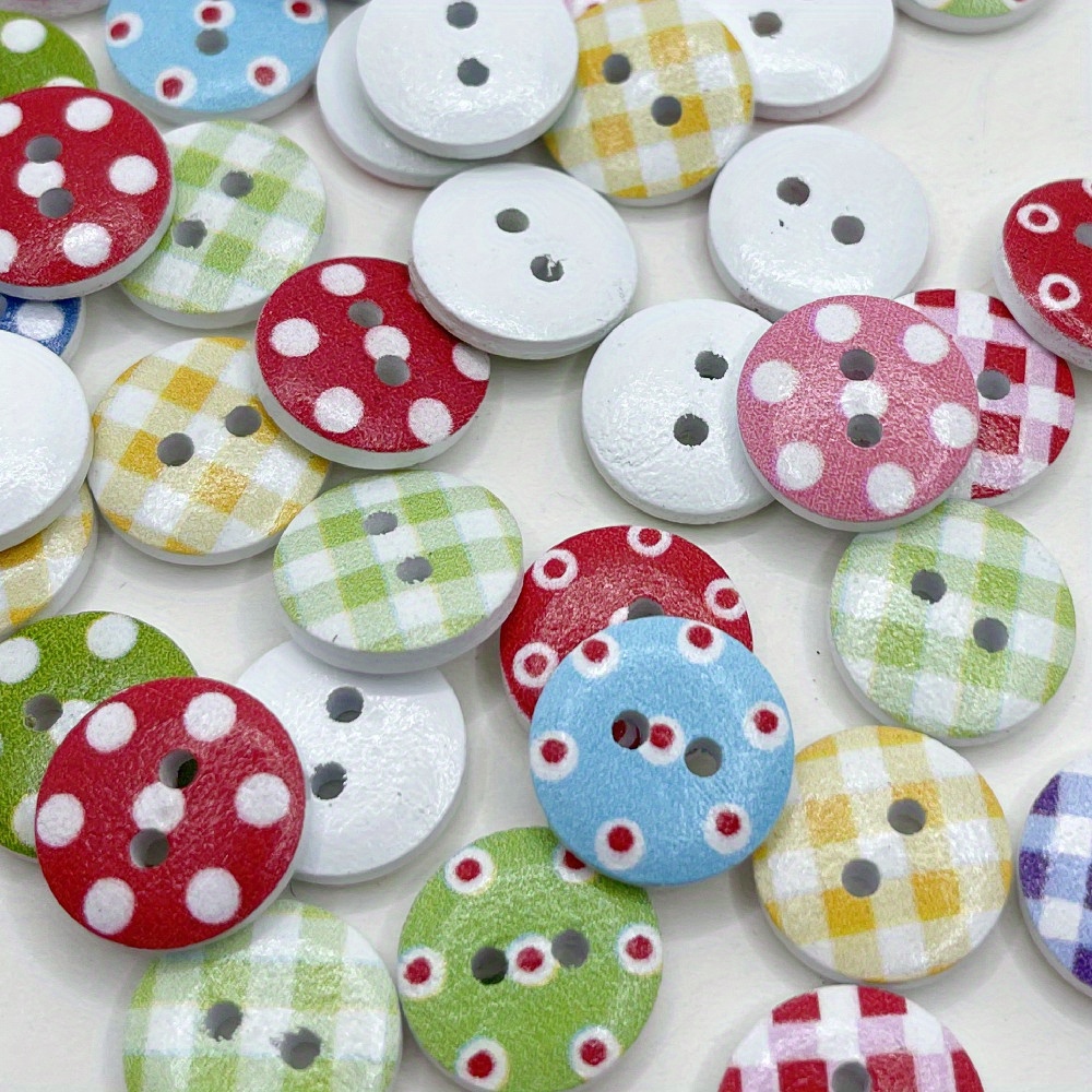 sewing buttons 150pc Colorful Strip and Dots Print 4 Holes Wooden Buttons  For Sewing Scrapbooking Crafts DIY Clothing Accessories wood buttons
