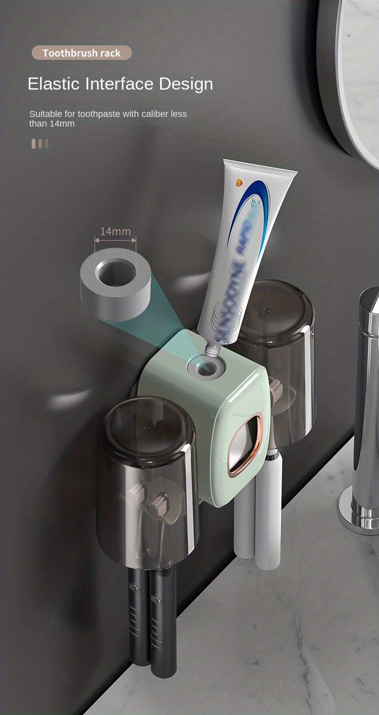 1pc automatic toothpaste dispenser with brush holder gargle cup multifunction toothbrush holders for bathrooms bathroom tooth brush holder set toothbrush organizer with cup wall mounted shower room decor set details 6