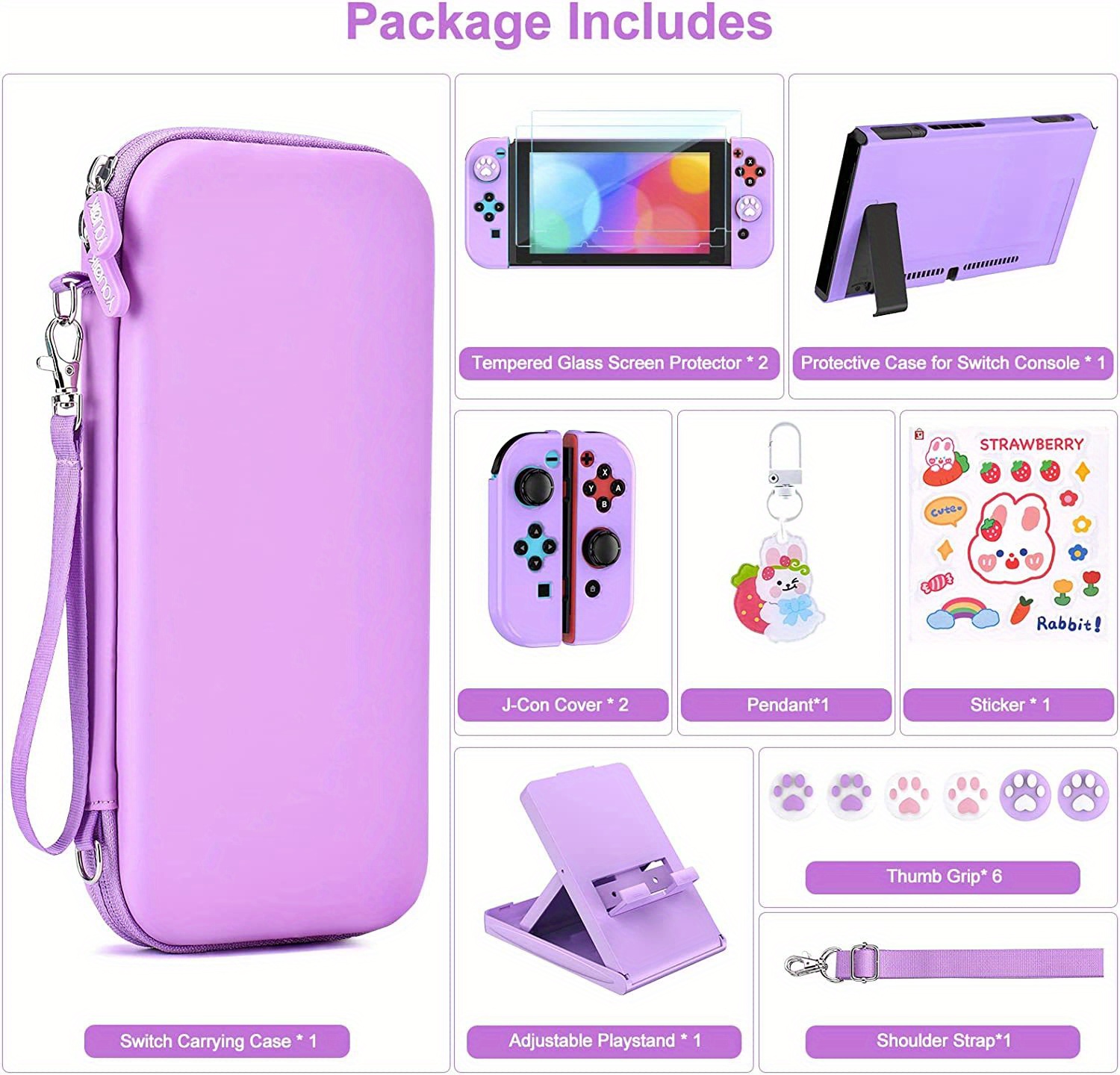 Switch Accessories Kit 1 Purple Switch (non oled/lite) Girls - Temu