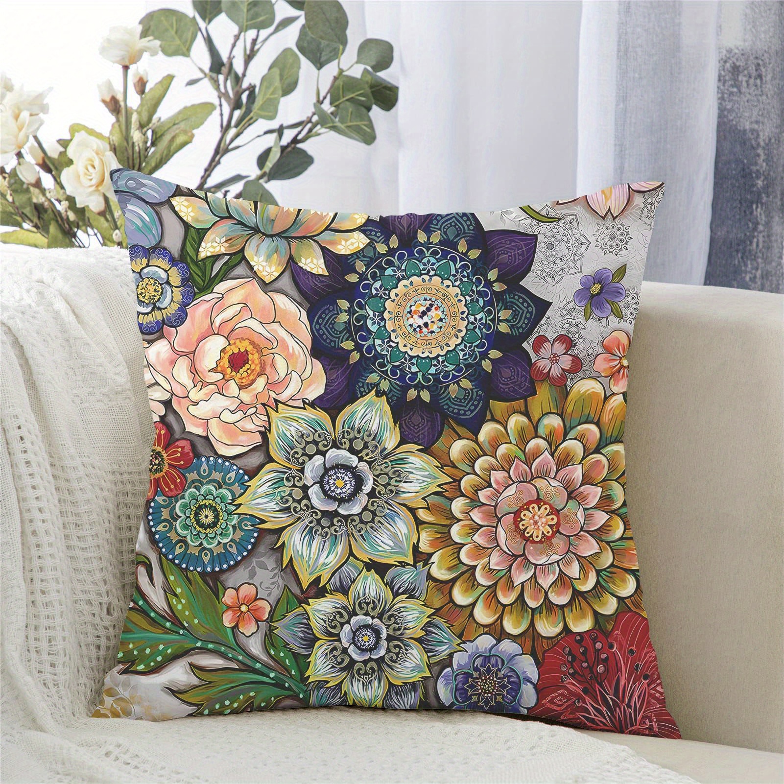 Boho Floral Tufted Decorative Throw Pillow Cover Embroidered - Temu