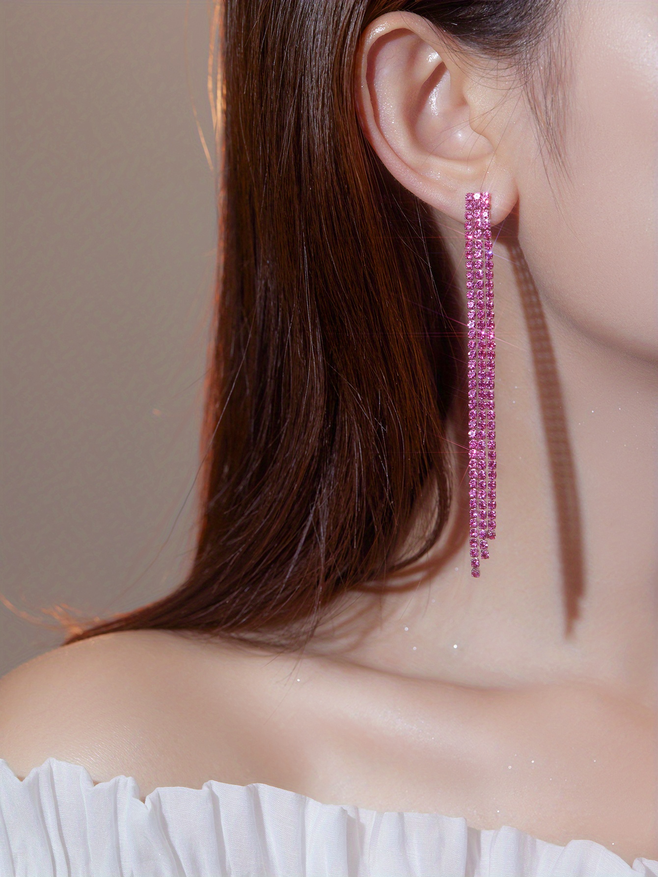 Jumwrit Sparkle Rhinestone Long Dangle Drop Fringe Earrings Shiny Silver Crystal Stud Tassel Earrings Chunky Chandelier Earrings Statement Fashion Wedding Bridal Accessories For Women