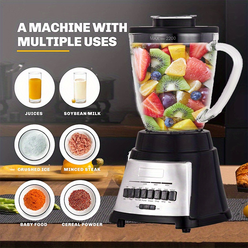 us plug full automatic professional countertop 14in1 blender 2200ml food processor home and commercial blender vegetable chopper ice breaker juicer stainless steel body crushed ice cutting vegetables mixing cream baby food 32000rpm details 3