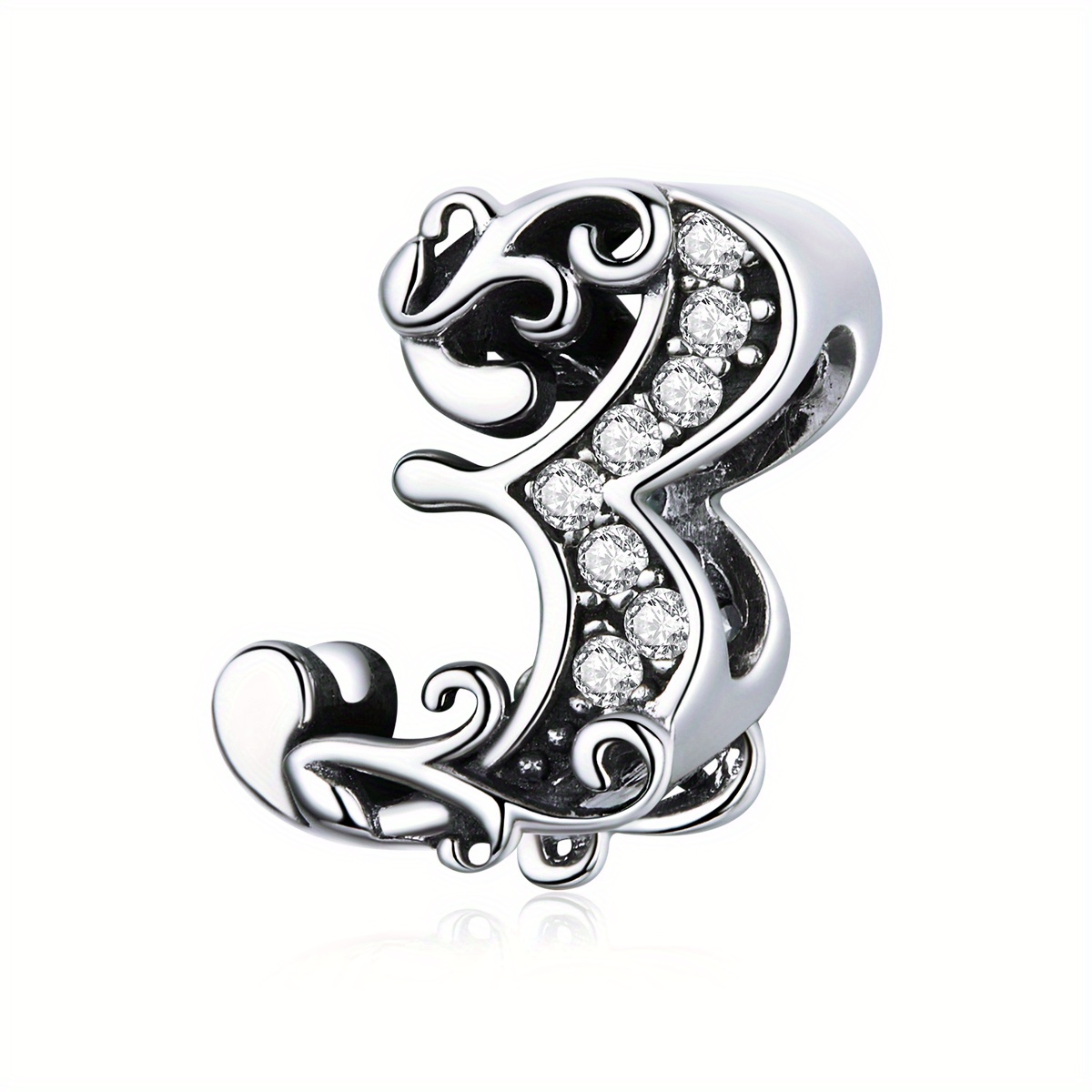 0-9 Arabic Number 925 Silver Bead Without Chain