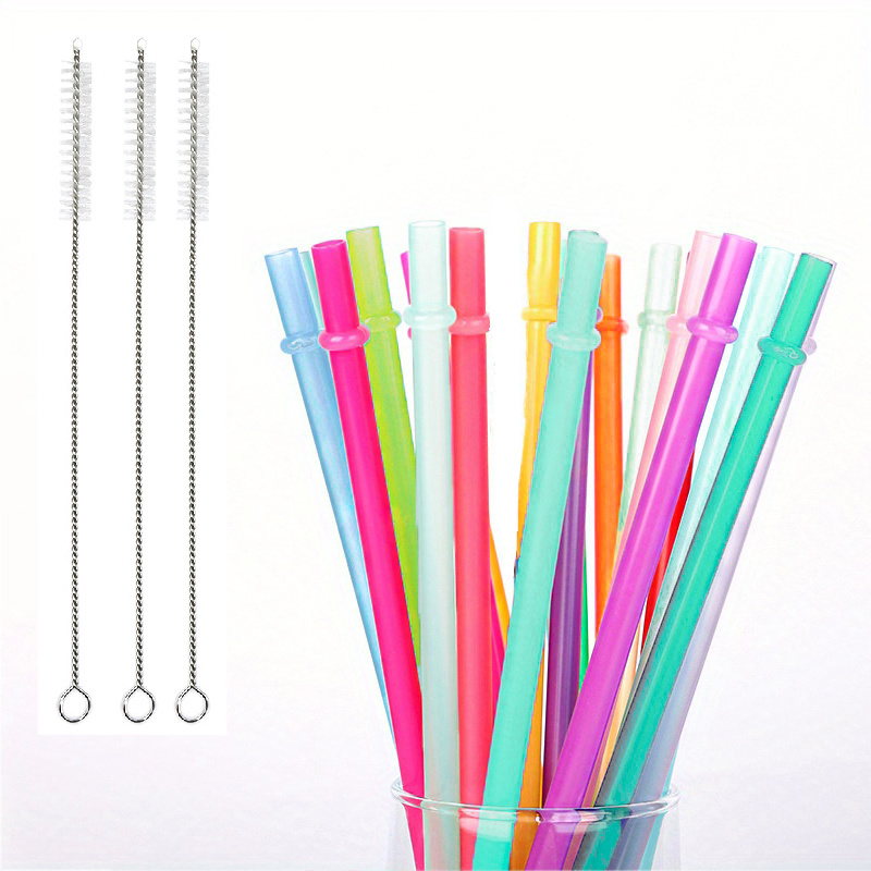 11/35pcs, Reusable Polymer Plastic Straw, 23cm High Transparent Colored  Straw, Food-grade Hard Solid Color Transparent Straw, With Buckle Anti-slip