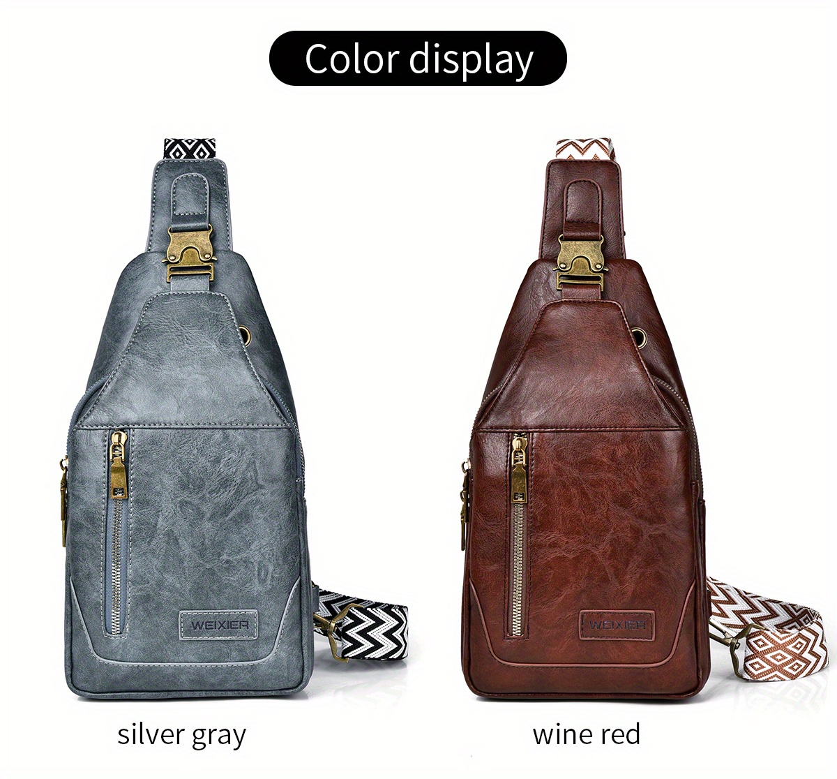 Retro Style Sling Bag With Release Buckle, Bohemian Strap Crossbody Bag, PU Leather Chest Bag For Work & Travel ebc890-62 Upg...