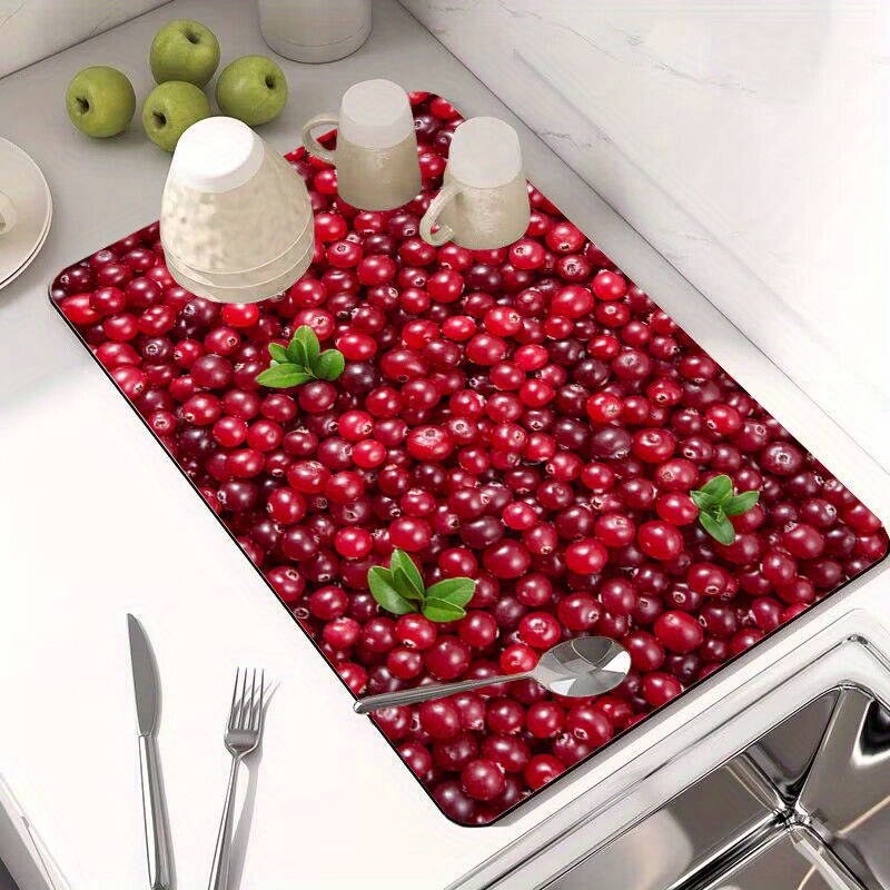 Fruit And Vegetable Printed Tableware Placemat Kitchen Drain Pad Dish  Drying Mat Tableware Draining Pad Kitchen Decoraction Rugs