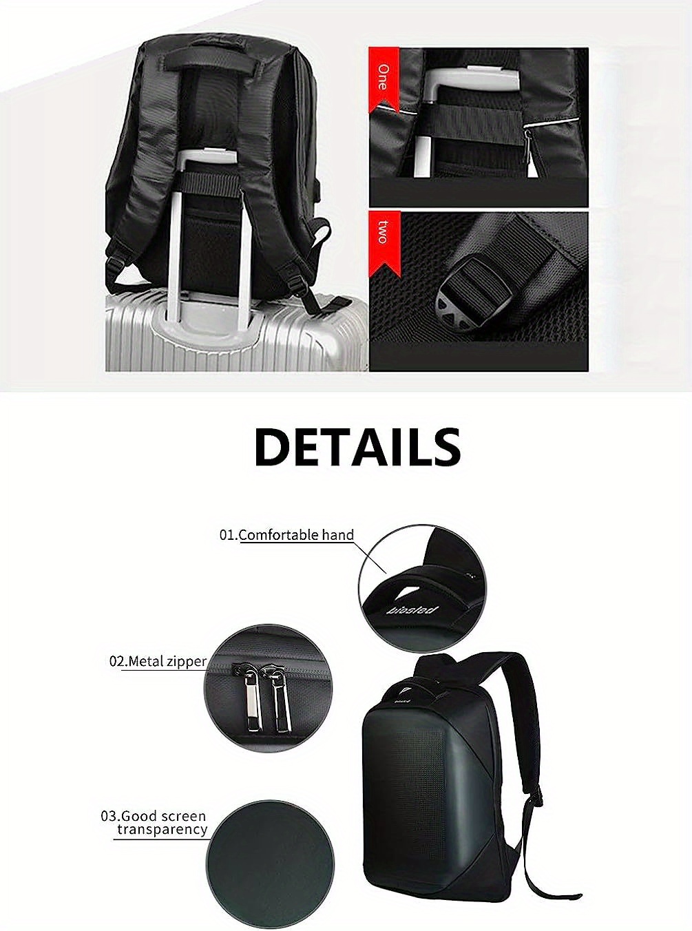 1pc led wifi version smartphone controlled led screen dynamic stylish dazzling 3 0 waterproof backpack for motorcycle laptop cycling backpack details 22