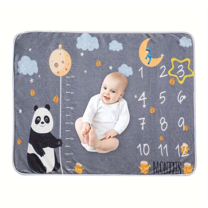 dinosaur panda print throw blanket infant multifunctional blanket baby photo milestone blanket newborn growth commemorative photography background blanket photography props double sided flannel wrap shawl details 4