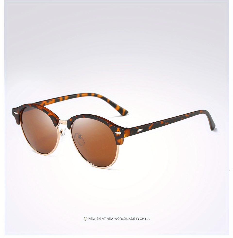 Vintage Classic Half Thick Rim Round Frame Polarized Sunglasses