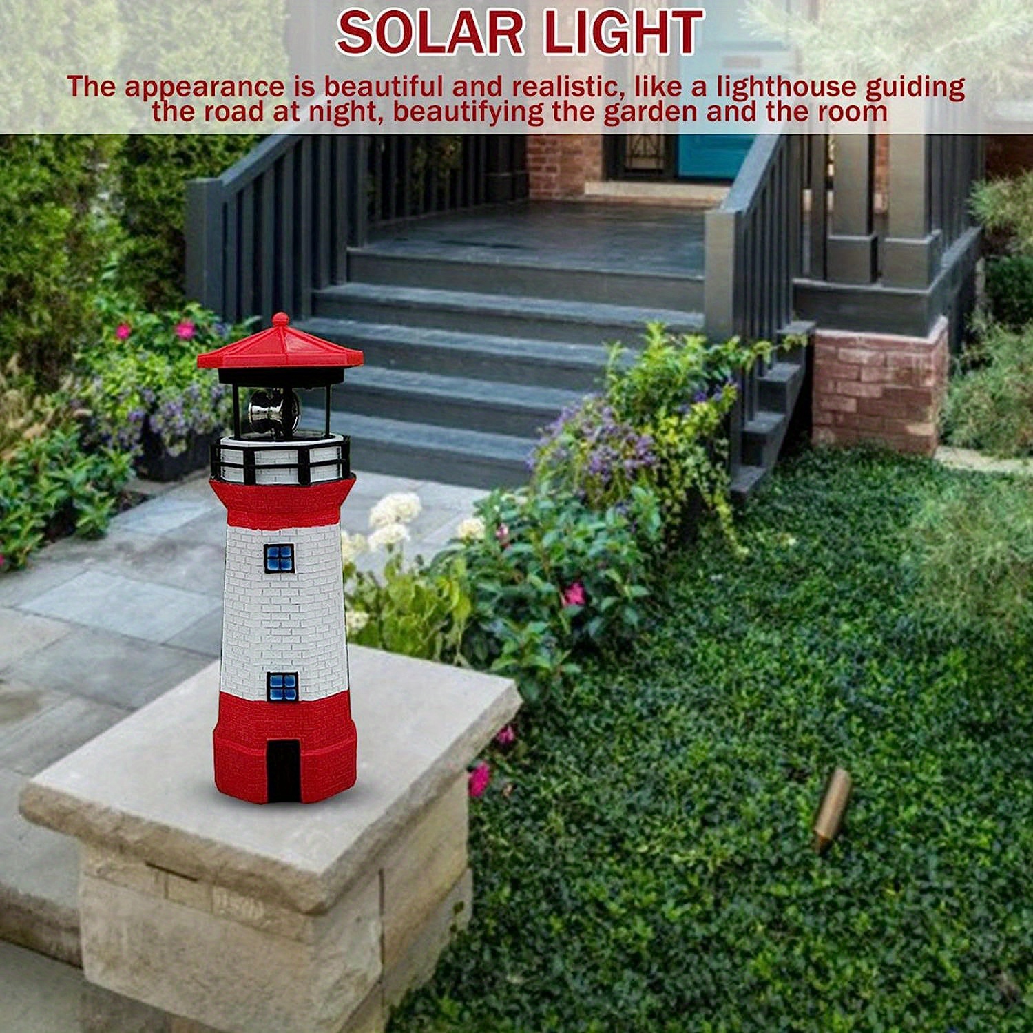 Phare solaire Jardin Phare Solaire Led Éclairage Rotatif Décoratif Paysage  Lampe
