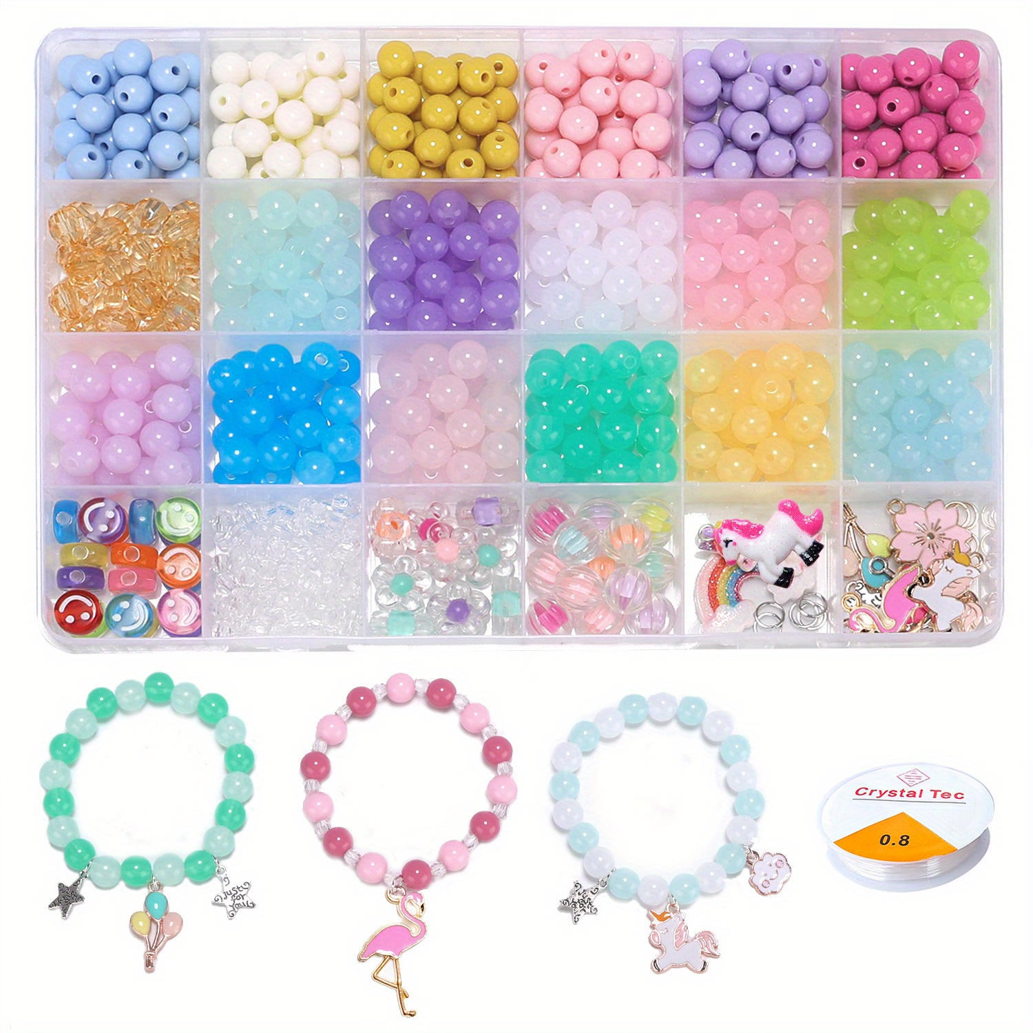 671Pcs Glass Beads Bracelet Making Kits 30 Colors 8Mm Crystal