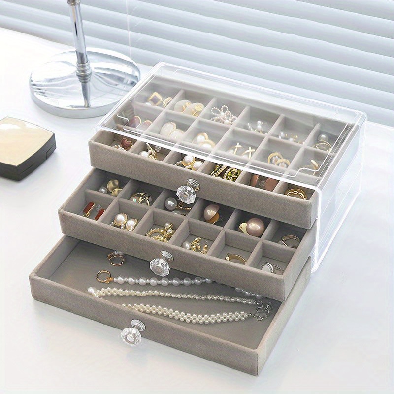 Acrylic Jewelry Organizer Acrylic Jewelry Box Jewelry Velvet Storage Box  Earring Bracelet Necklace Pendant Rings Display Box