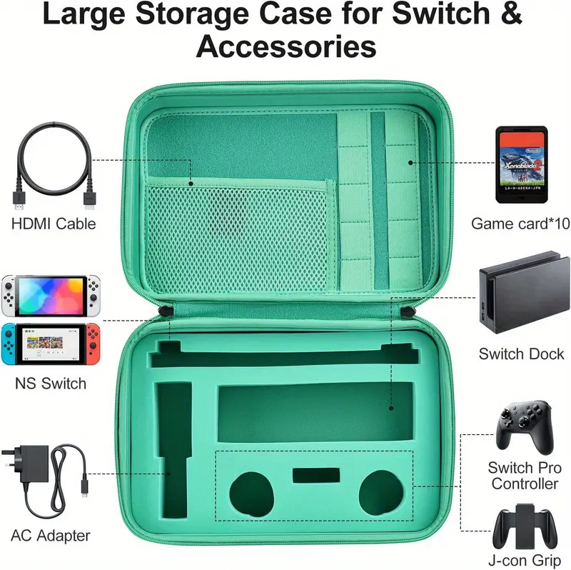 case for ns switch switch oled case luxury shipping hard case for switch console switch dock ac power adapter pro control and 10 gaming cartridges black green details 5