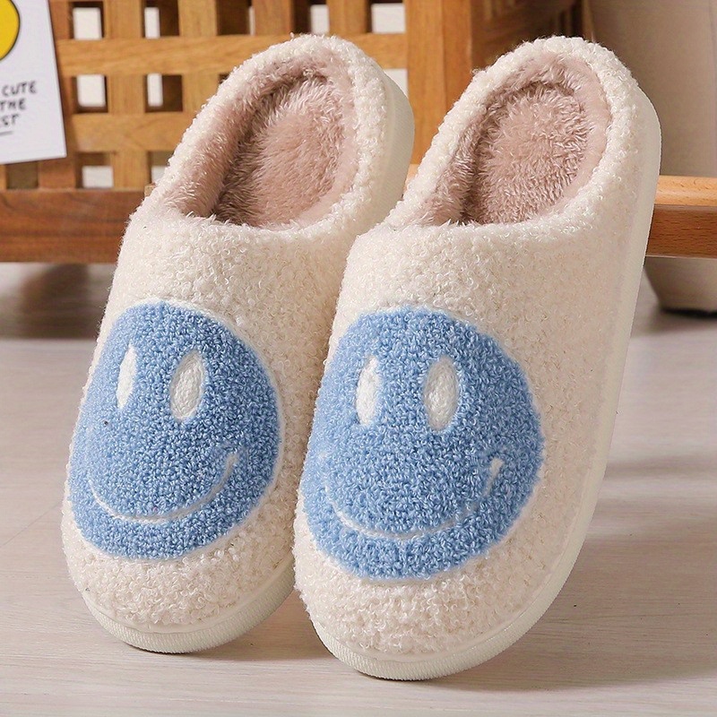 Women's Smile Face Pattern Slippers Plush Lined Slip On Shoes