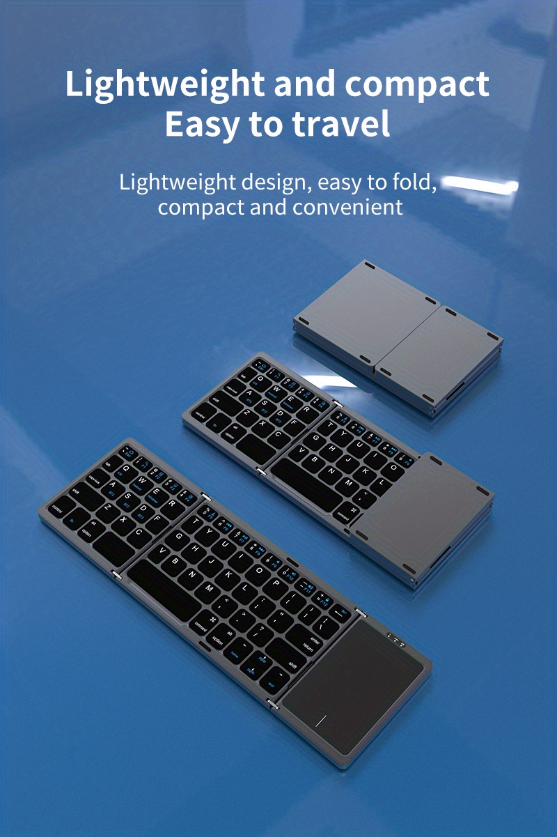 compact convenient foldable bt keyboard with touchpad 3 device support for business travel details 2