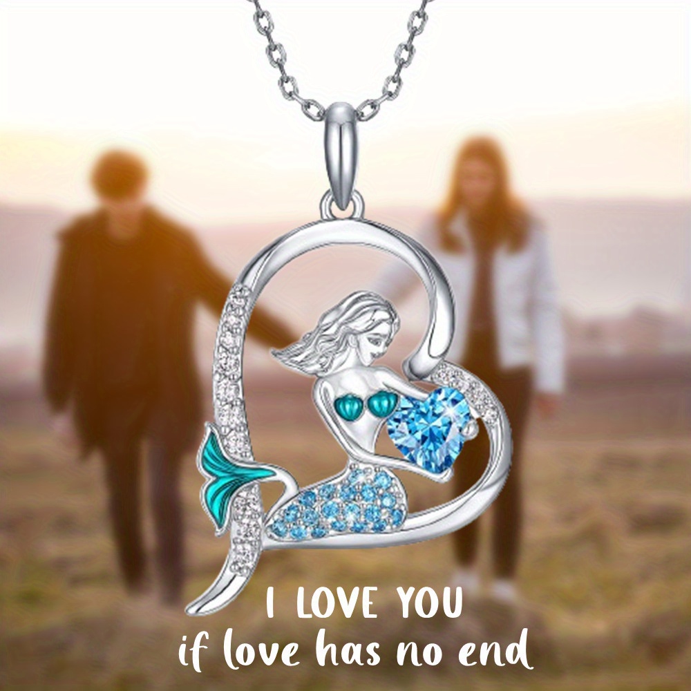 1pc Elegant Heart Mermaid Necklace For Men And Women , Sparkling Blue  Crystal Mermaid Clavicle Chain Pendant, Fashion Party Jewelry For  Girlfriend Wi