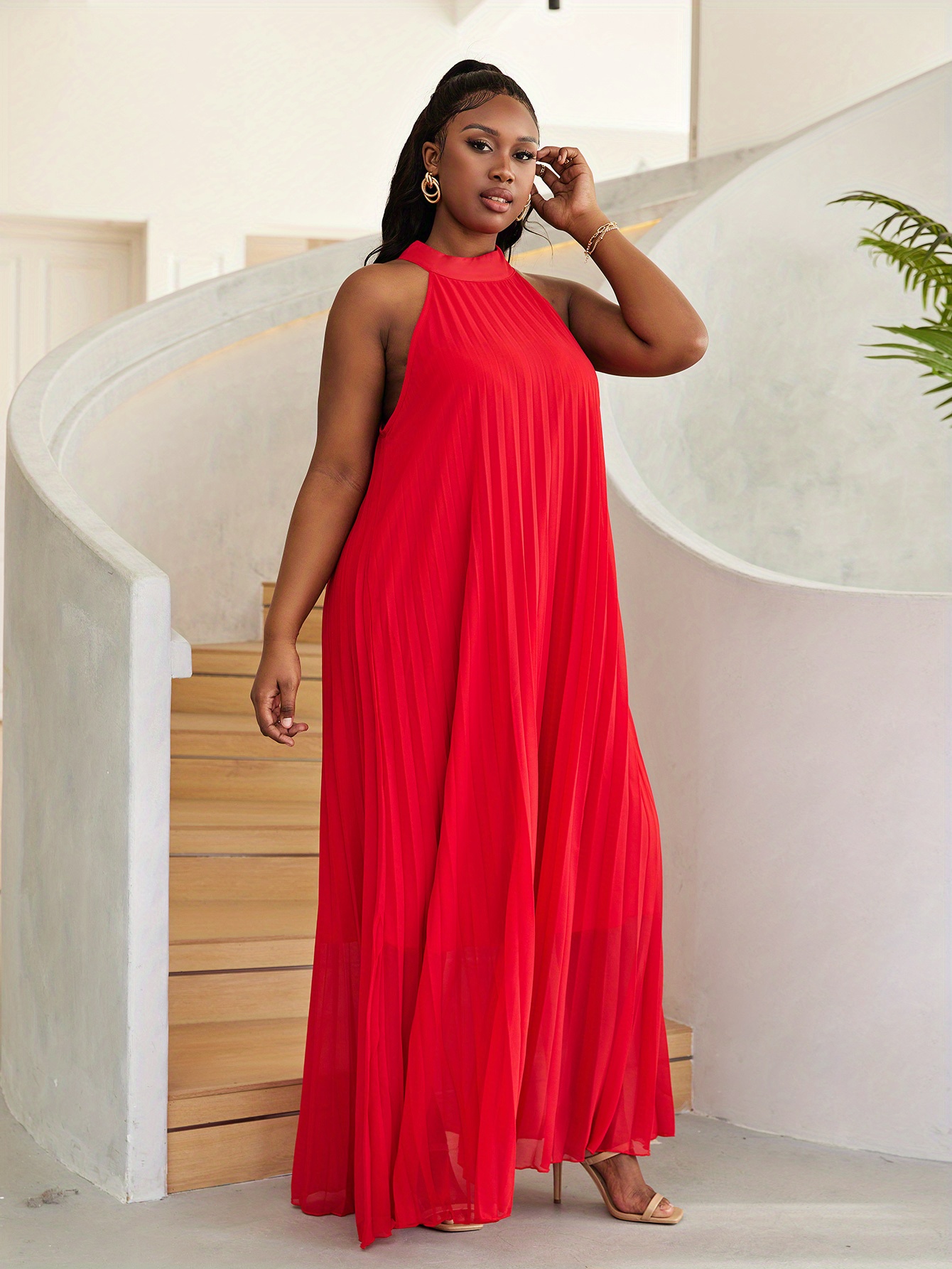 Women's plus size 2025 red maxi dress