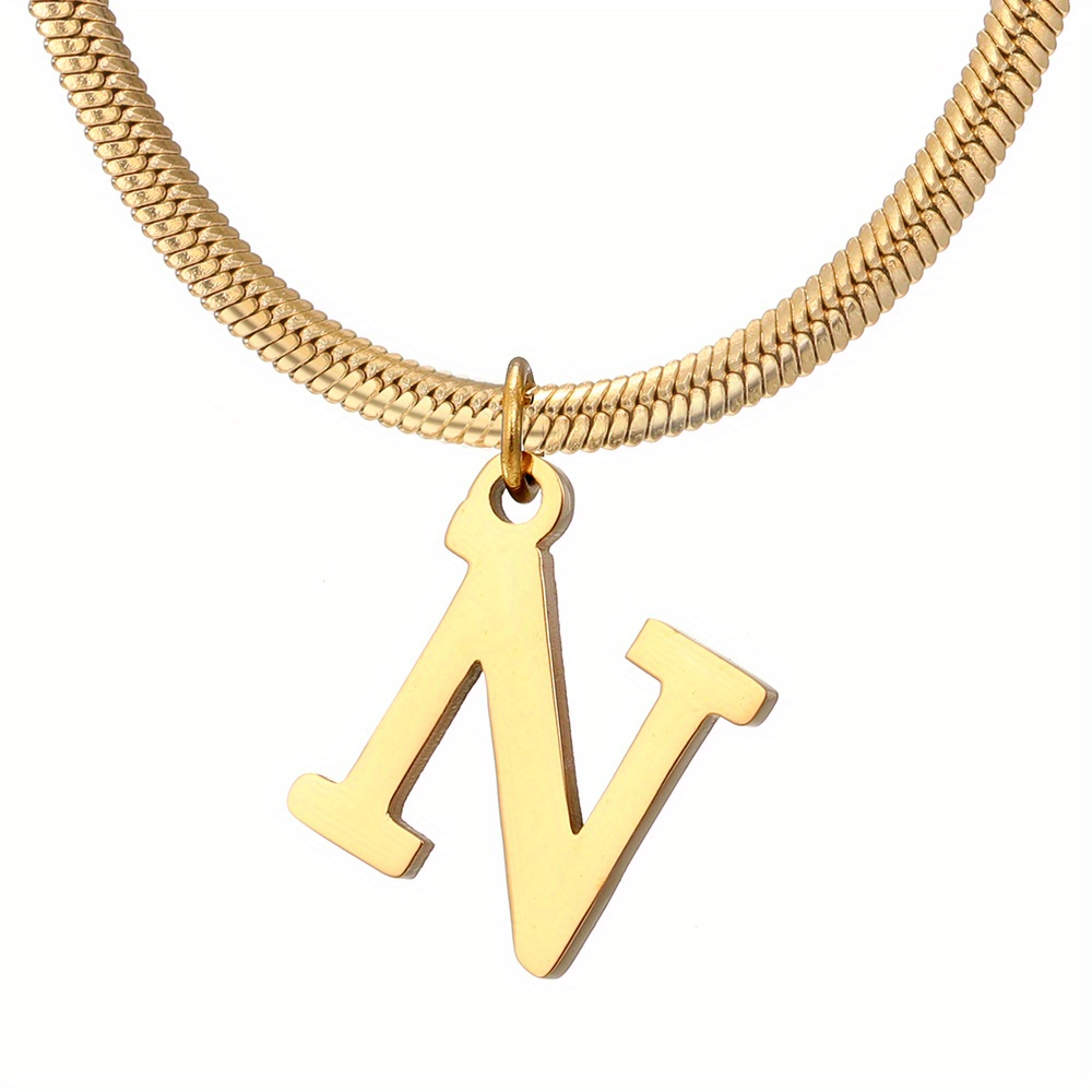 Stainless Steel Golden A-z Letter Pendant Snake Chain Simple