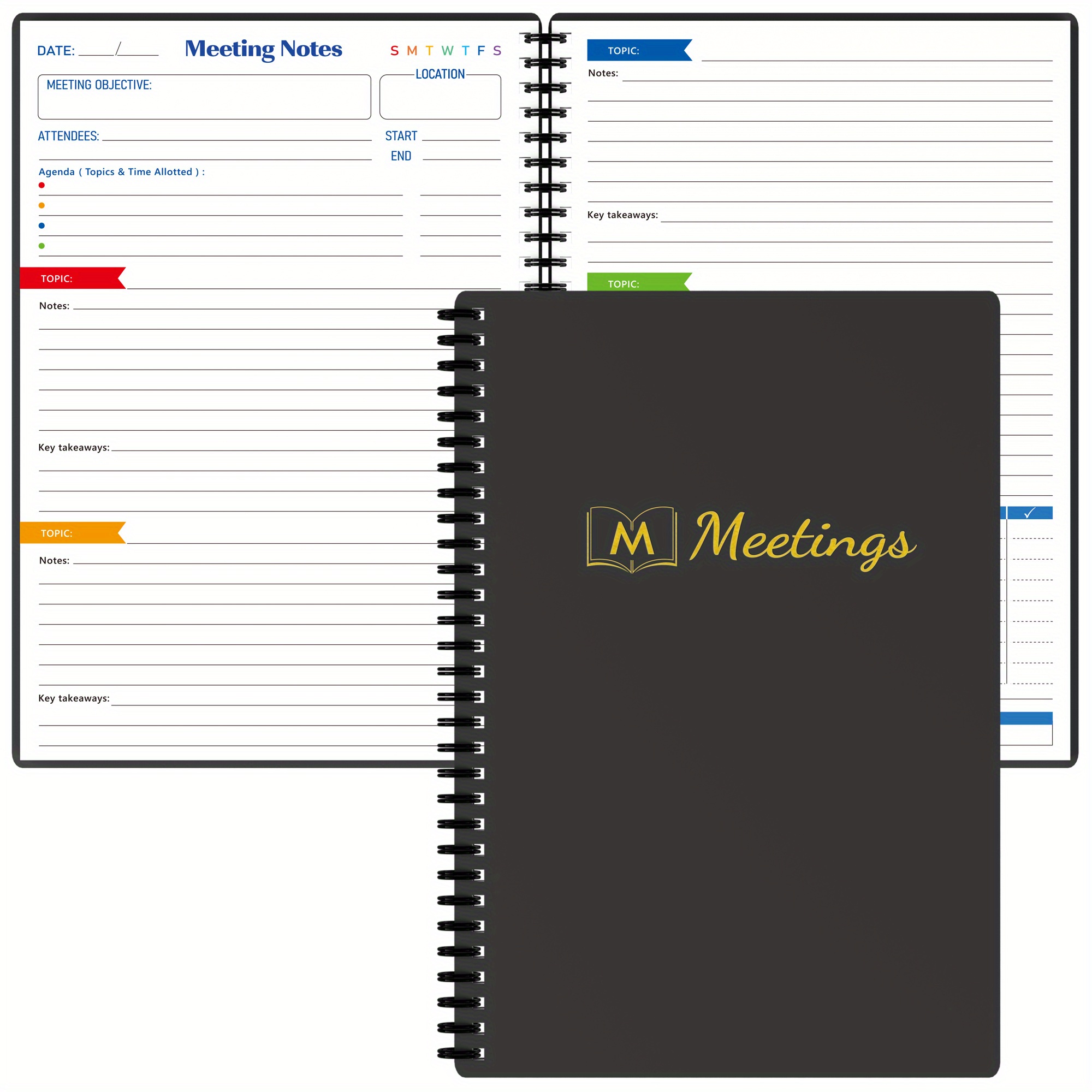 Cahier de réunion de 200 pages pour la réalisation d'actions, fournitures  de bureau pour les planificateurs de réunions, cahier à spirales pour  l'enregistrement des ordres du jour des réunions, B5 (26 *