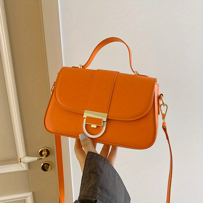 Solid Crossbody Bag Women's PU Leather Handbag Top Handle Flap Square