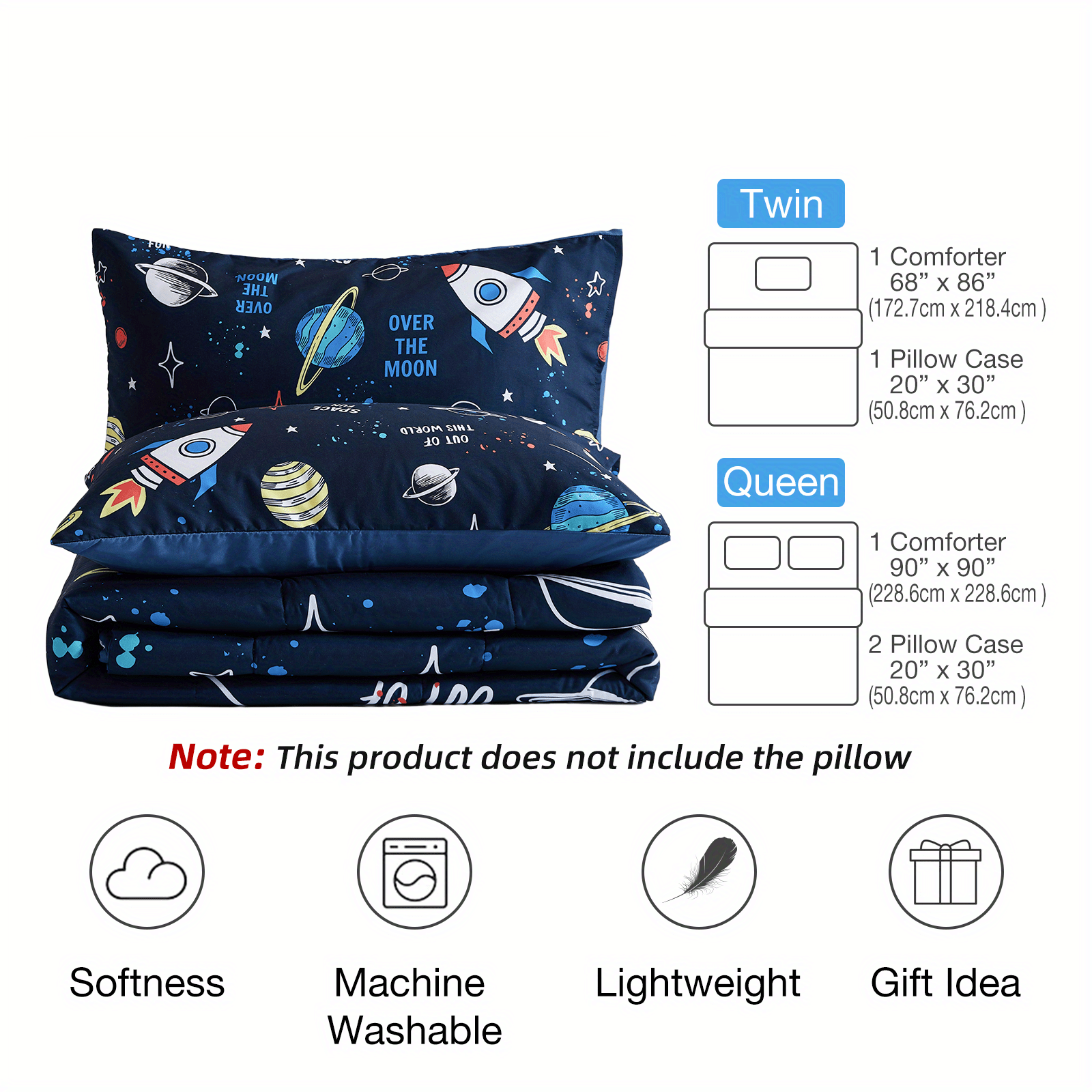 3pcs comforters set queen size space rocket bedding set for home decor details 1