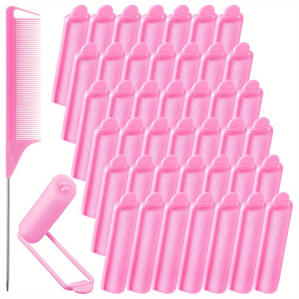 43 Pieces Foam Sponge Hair Rollers Set Soft Sleeping Hair Curlers 0.59 Inch Flexible Hair Styling Sponge Curler And Stainless Steel Rat Tail Comb Pintail Comb