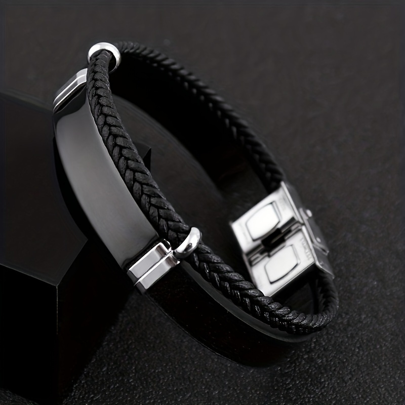 TEMU Text Men's Bracelet, Vintage Titanium Stainless Steel Bracelet With Engraving, Couple' Steel Braided Bracelet, Custom Text With Of 15 Characters