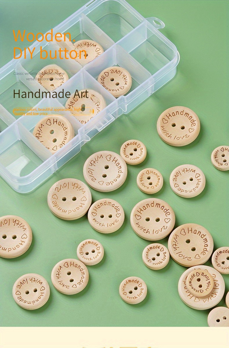 100 PCS 2 Hole Natural Buttons Handmade With Love Wooden Button For  Decoration Craft DIY Baby Clothing Sewing Accessory