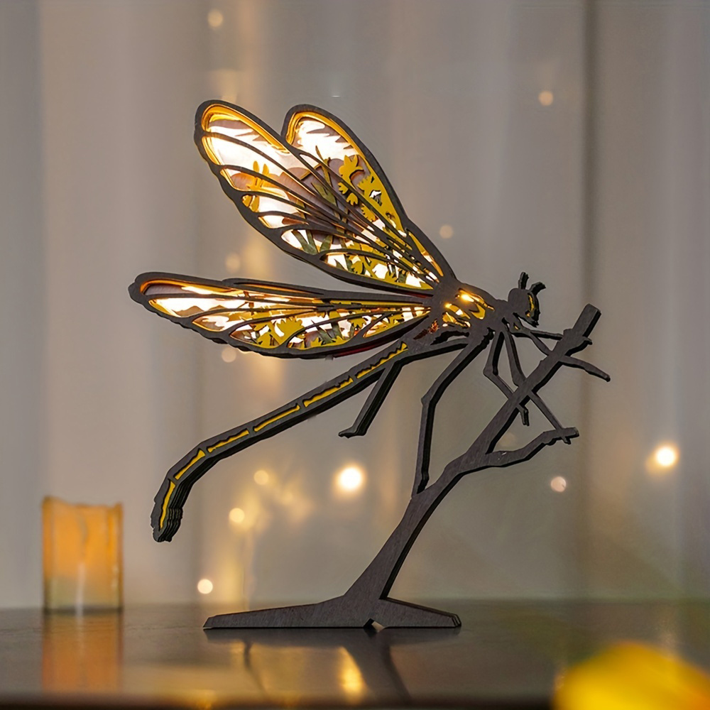 Dragonfly Wooden Night Light Decor Housewarming Memorial - Temu