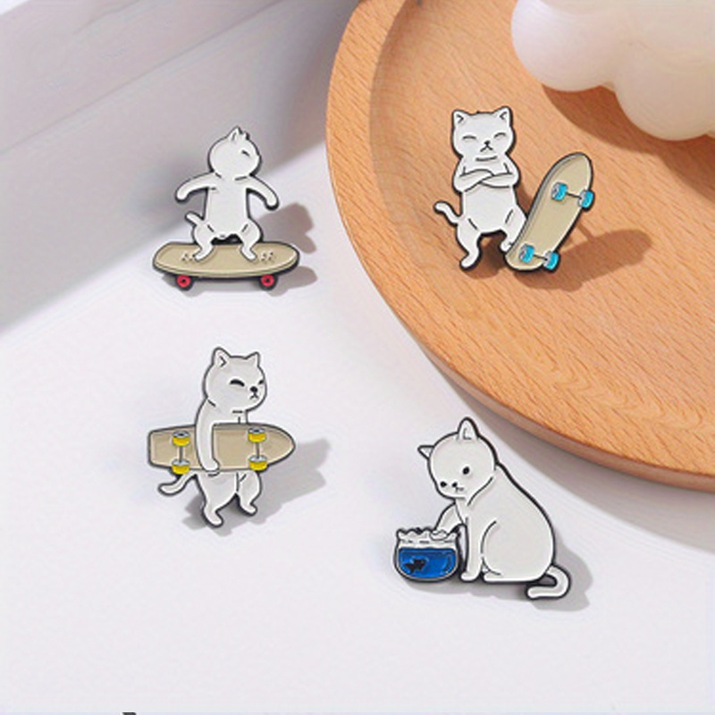 4 Style Cute Cat Soft Button Pins Sad and Cool Meme Pack Printed Icon Gifts  for Friends Badge Collar Brooch Lapel Pin Metal