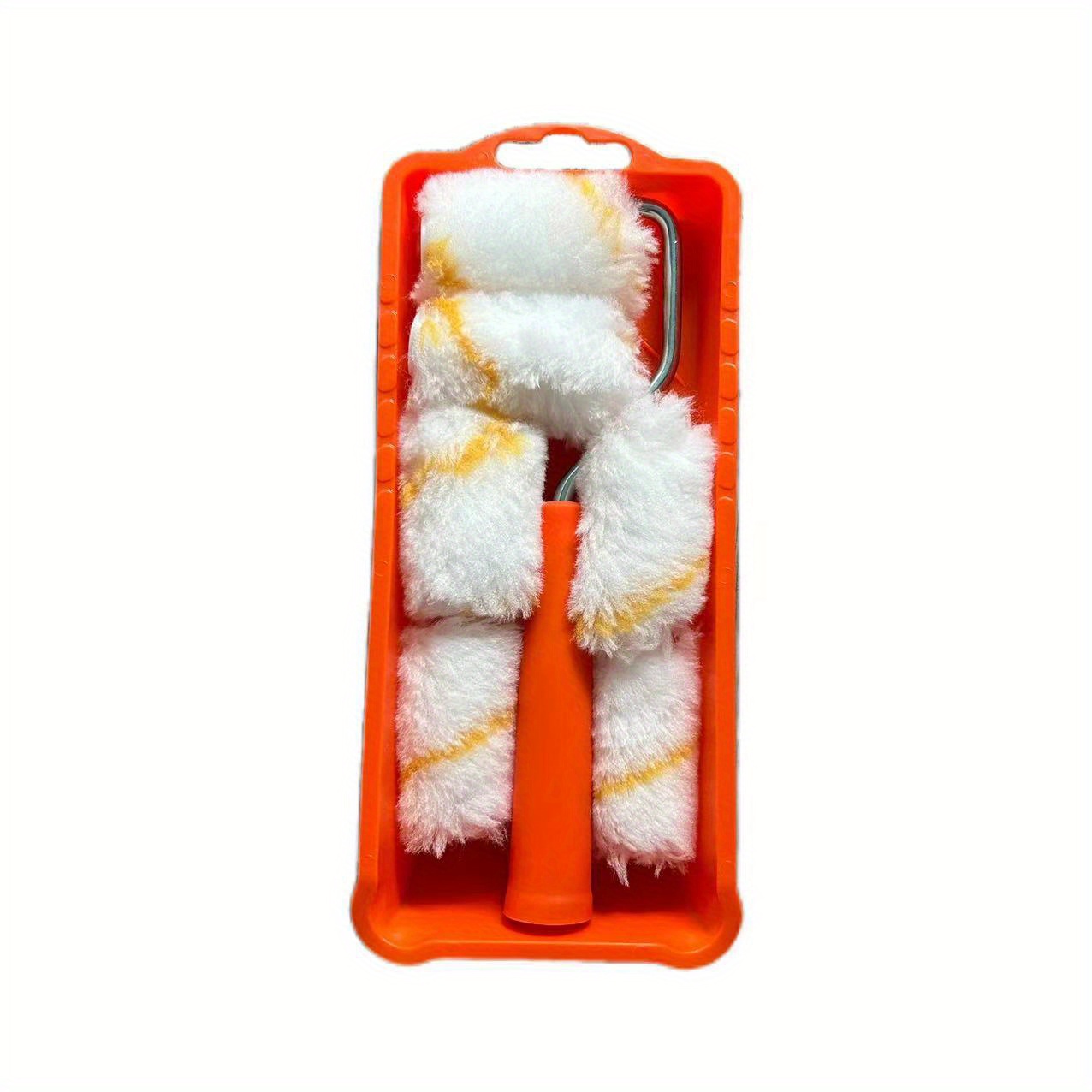 E-shop DIY 2 ZOLL weißer Farbroller mit gelbem Streifen, 6er-Set Mini-Rollerhüllen, Kunststoffschale, Roller-Rahmen