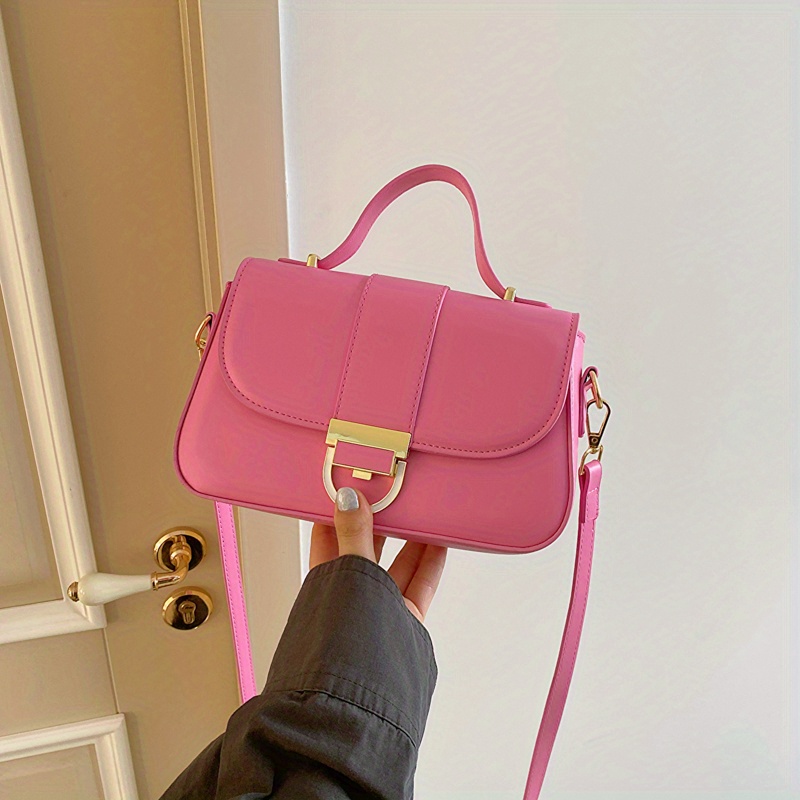 Solid Crossbody Bag Women's PU Leather Handbag Top Handle Flap Square