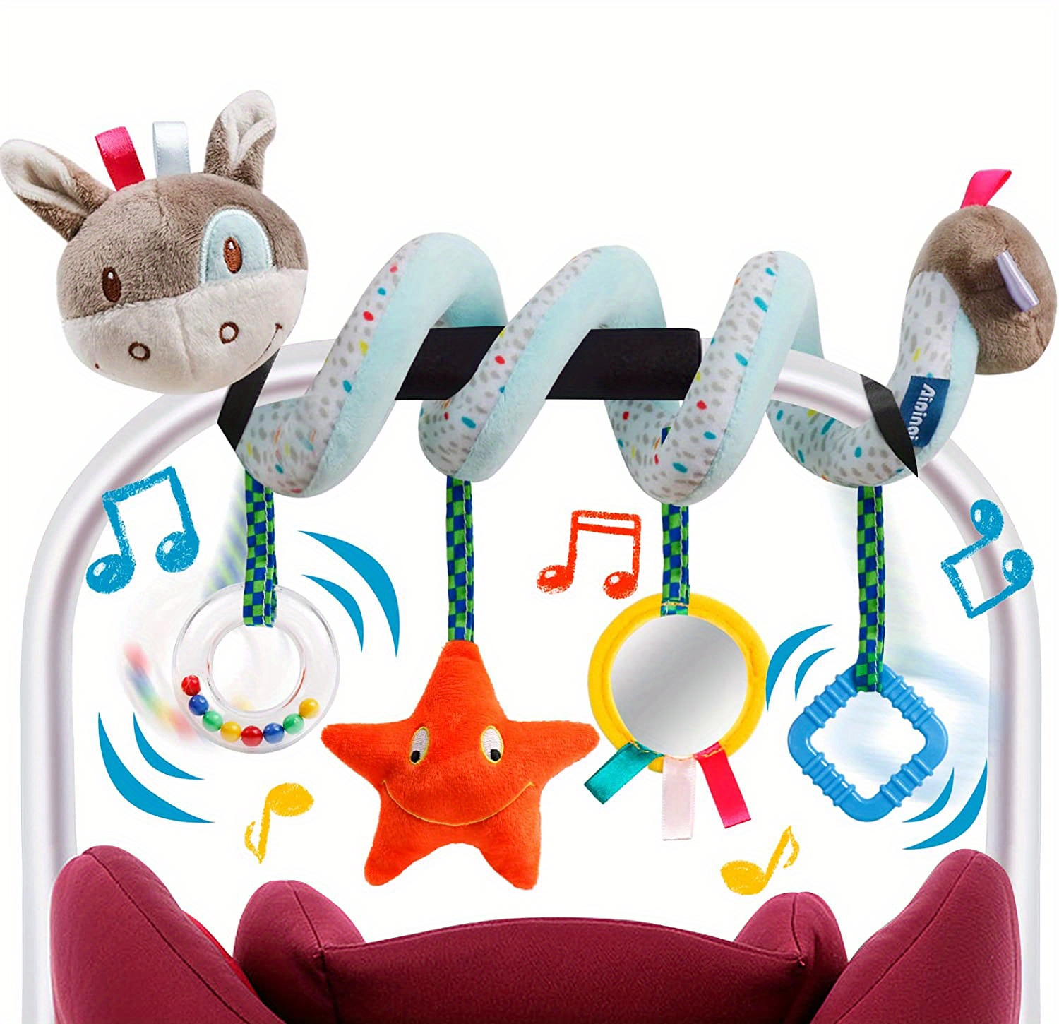 XYBHRC Juguetes de asiento de coche en espiral para asiento de coche y  cochecito, juguetes colgantes para asiento de automóvil, cuna, móvil, bebé,  juguetes de felpa en espiral para cuna, cama, cochecito, asiento de coche,  barra  