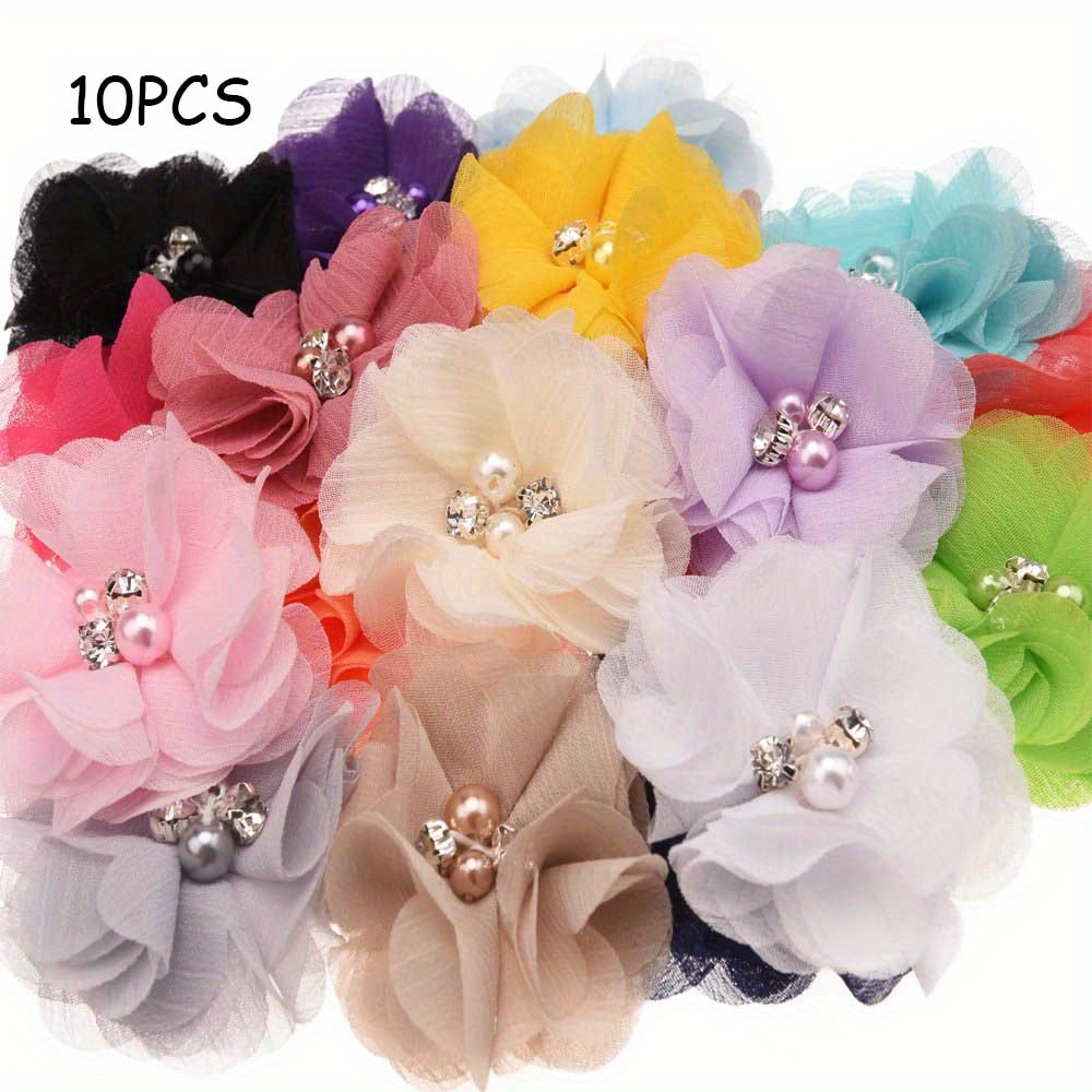 TEMU 10pcs 2.2inch Chiffon Flower No Hairclip Cute Hair Accessories For Hair Set Hair Bows Diy For Sandal Shoe For Headband Supplies