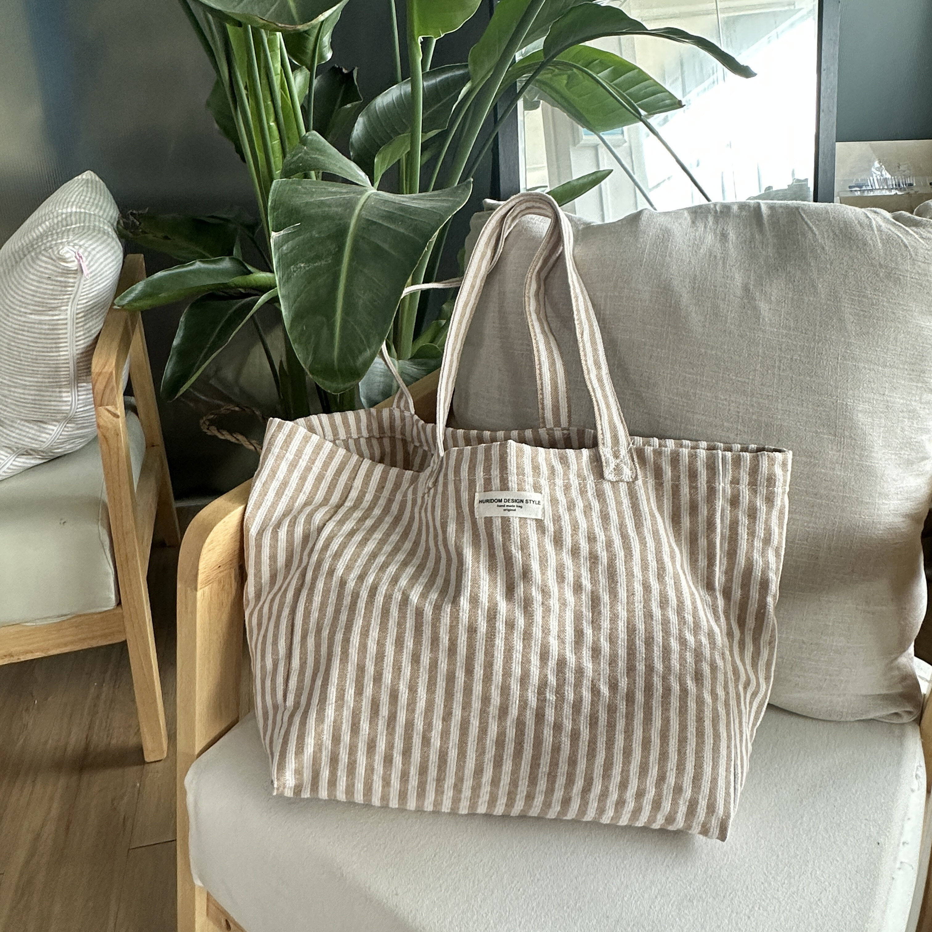 Vertical Striped Fabric Shopping Bag, Canvas Tote Bag, Foldable Large  Capacity Shoulder Bag - Temu Bulgaria