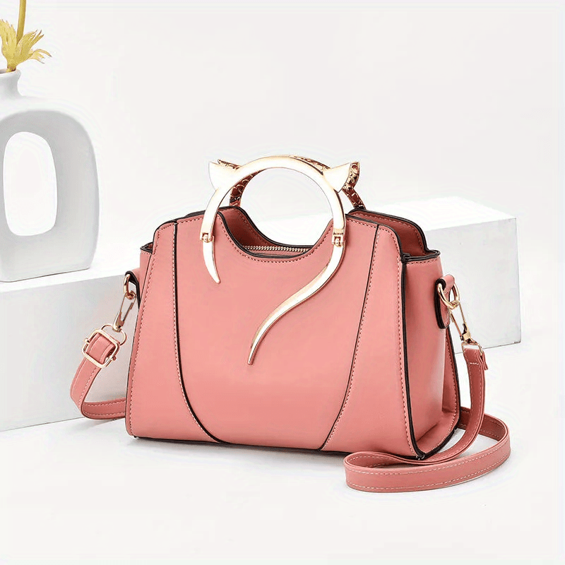 Pink Solid Artificial Leather Handbag
